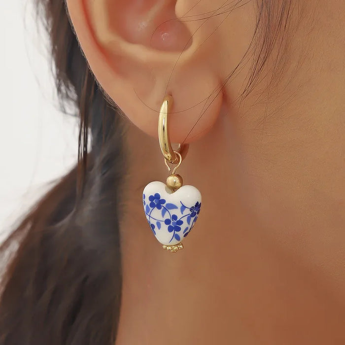 Blue Bloom Heart Earrings