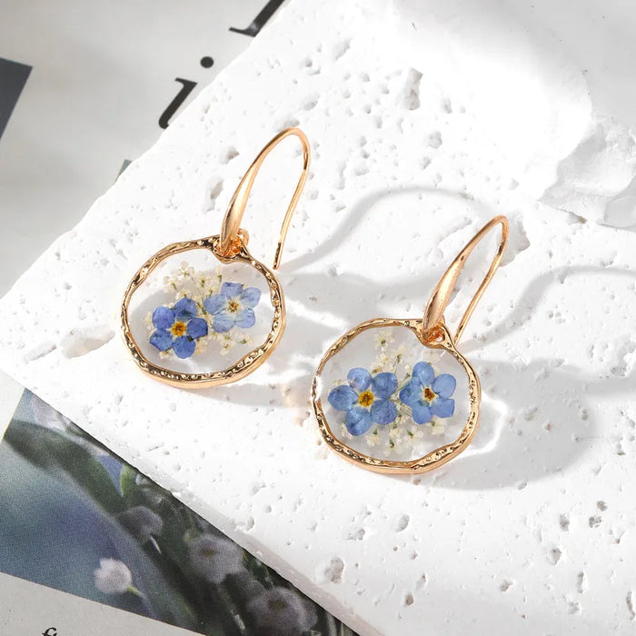 Blue Bloom Resin Drop Earrings