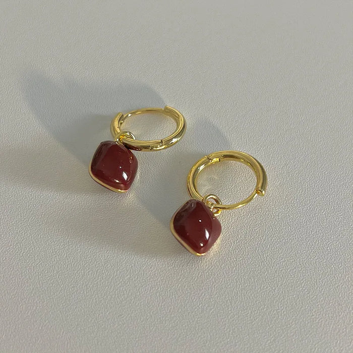 Ruby Square Drop Hoop Earrings