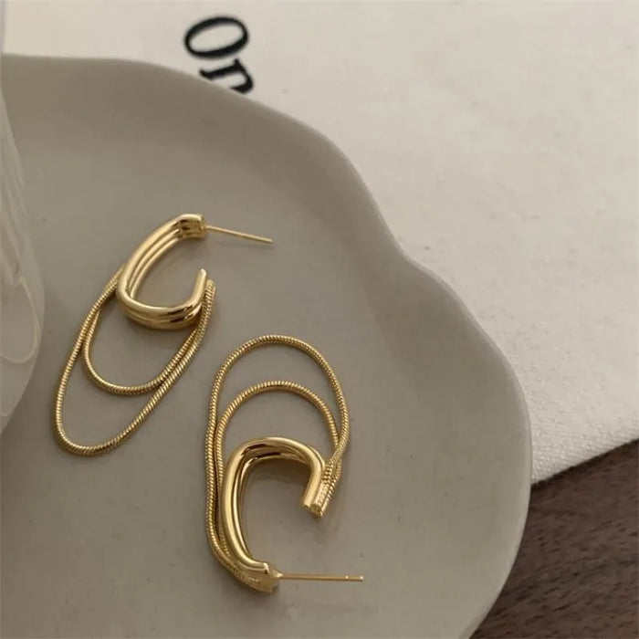 Golden Drape Dual - Layer Earrings
