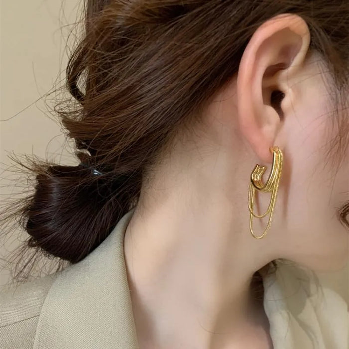 Golden Drape Dual - Layer Earrings
