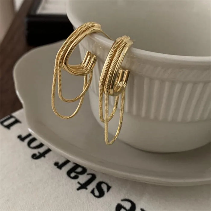 Golden Drape Dual - Layer Earrings