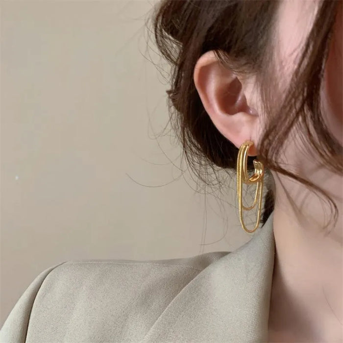 Golden Drape Dual - Layer Earrings