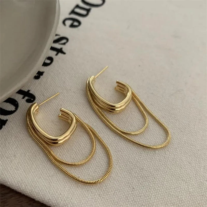 Golden Drape Dual - Layer Earrings