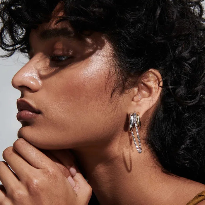 Dual-Tone Chain Hoop Earrings