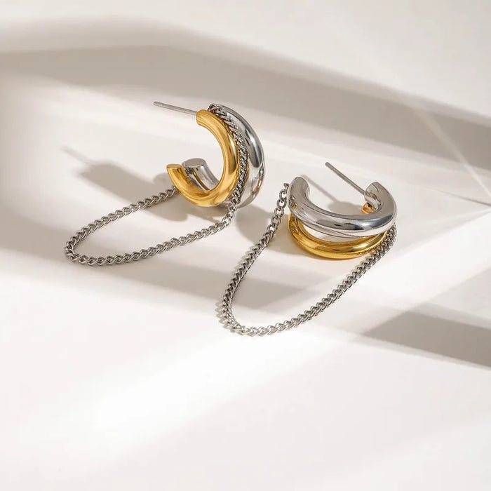 Dual-Tone Chain Hoop Earrings