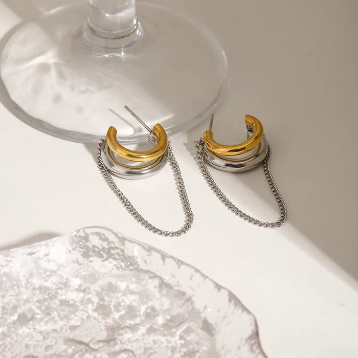 Dual-Tone Chain Hoop Earrings
