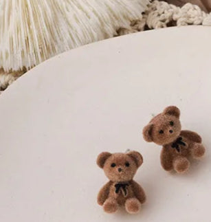 Teddy Charm Flocked Studs