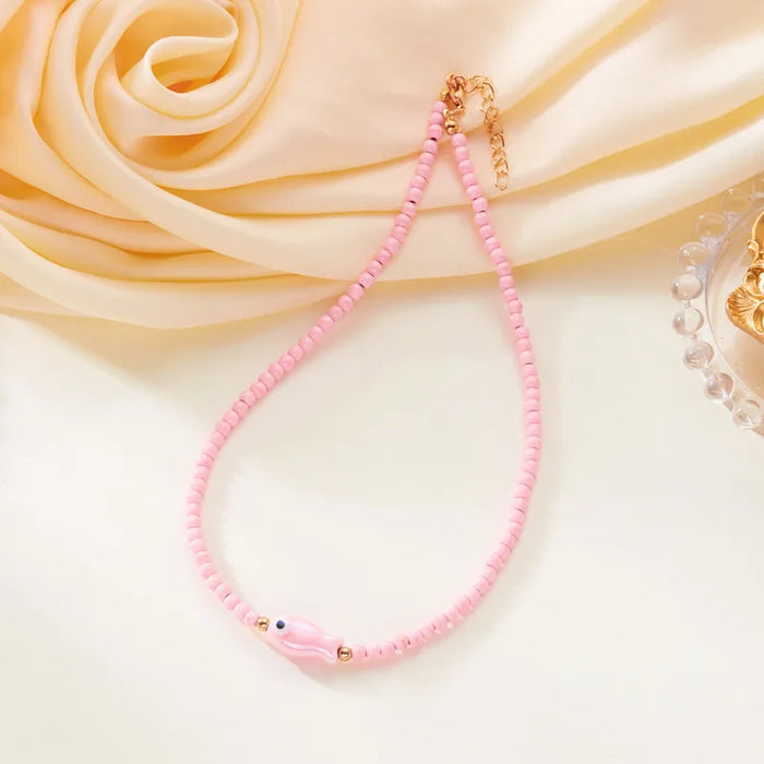 Fish Bead Necklace Pink