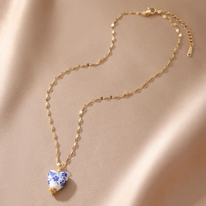 Blue Bloom Heart Necklace