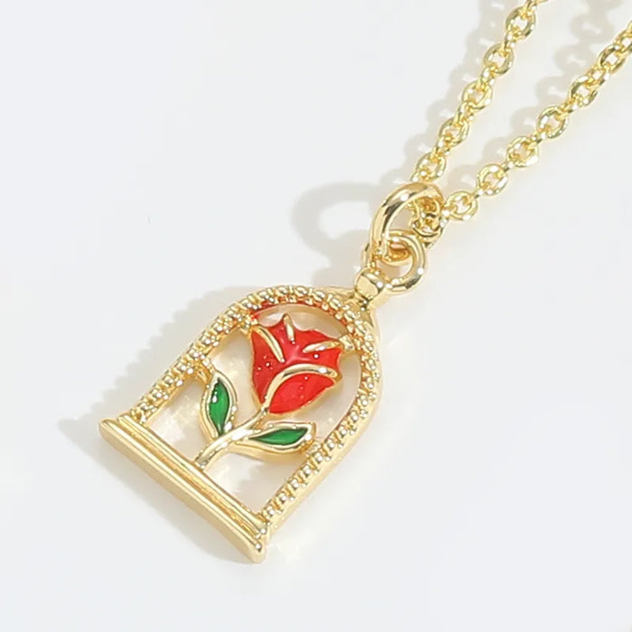 Rosy Bloom Charm Necklace