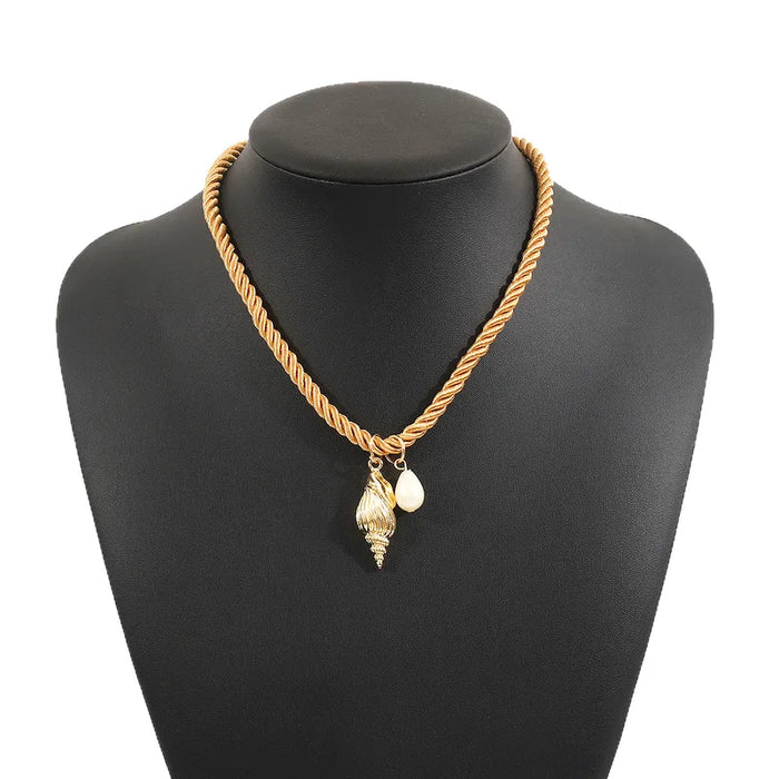 Golden Tide Shell & Pearl Charm Necklace