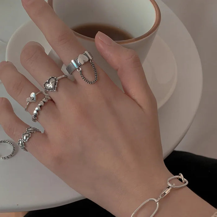 Vintage Heart Charm Ring Set