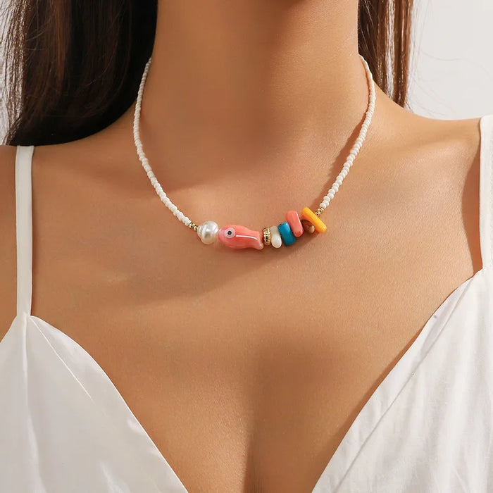 Coral Coast Beaded Charm Necklace