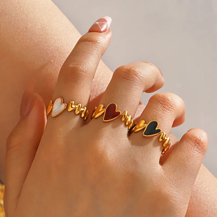 Hearts in Harmony – White Enamel Ring